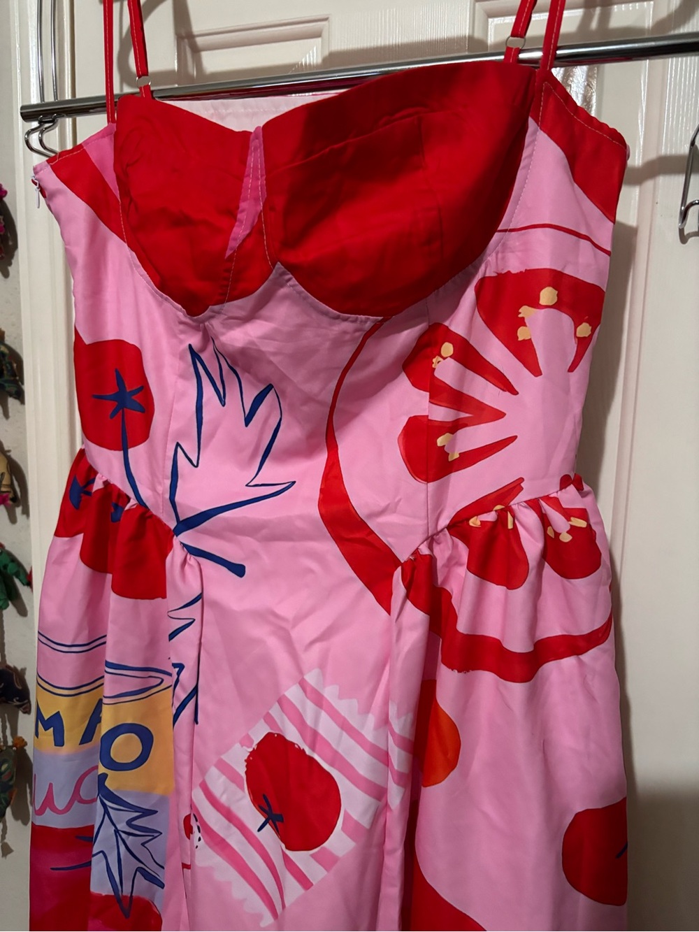 NWOT Pink and Red Printed Midi Dress with Slim Straps - Picture 2 of 4